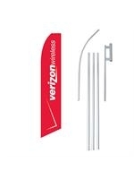 Verizon Wireless Red Swooper/Feather Flag + Pole + Ground Spike
