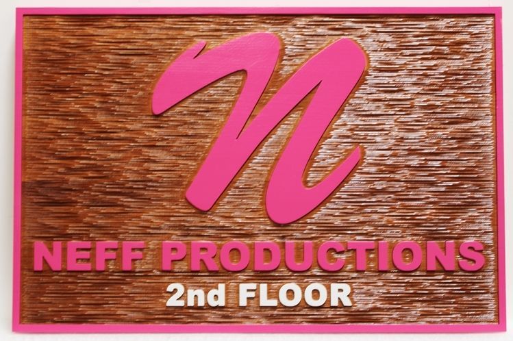 SA28584 - Carved 2.5-D HDU Sign  for Neff Productions, with Carved  Wood Grain Background 