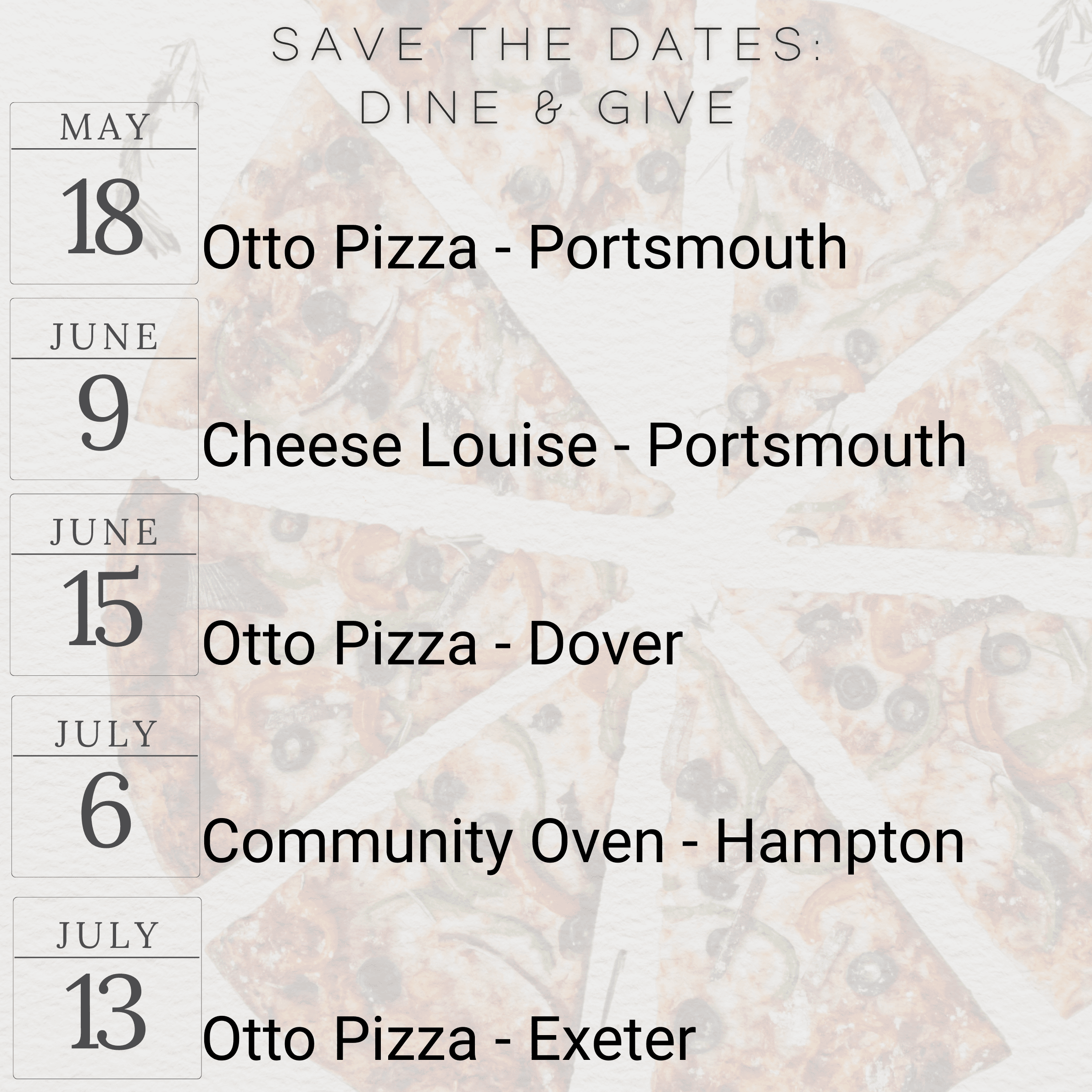 Dine & Give dates 2026