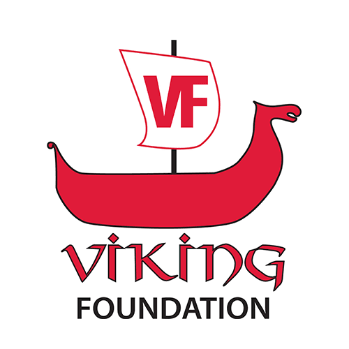 the viking foundation logo is a ship with VF