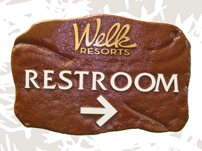 GA16612 - Stone Look, Carved HDU Directional Sign for Restroom for Lawrence Welk Resorts