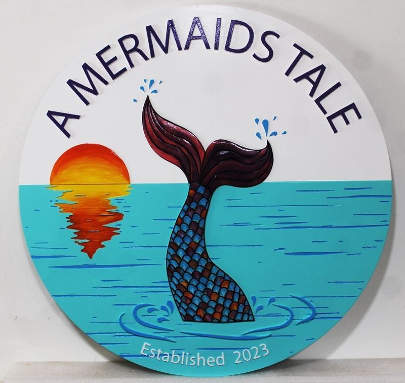 L21913A - Carved  2.5-D Multi-level Property Name Sign "A Mermaid's Tale" 