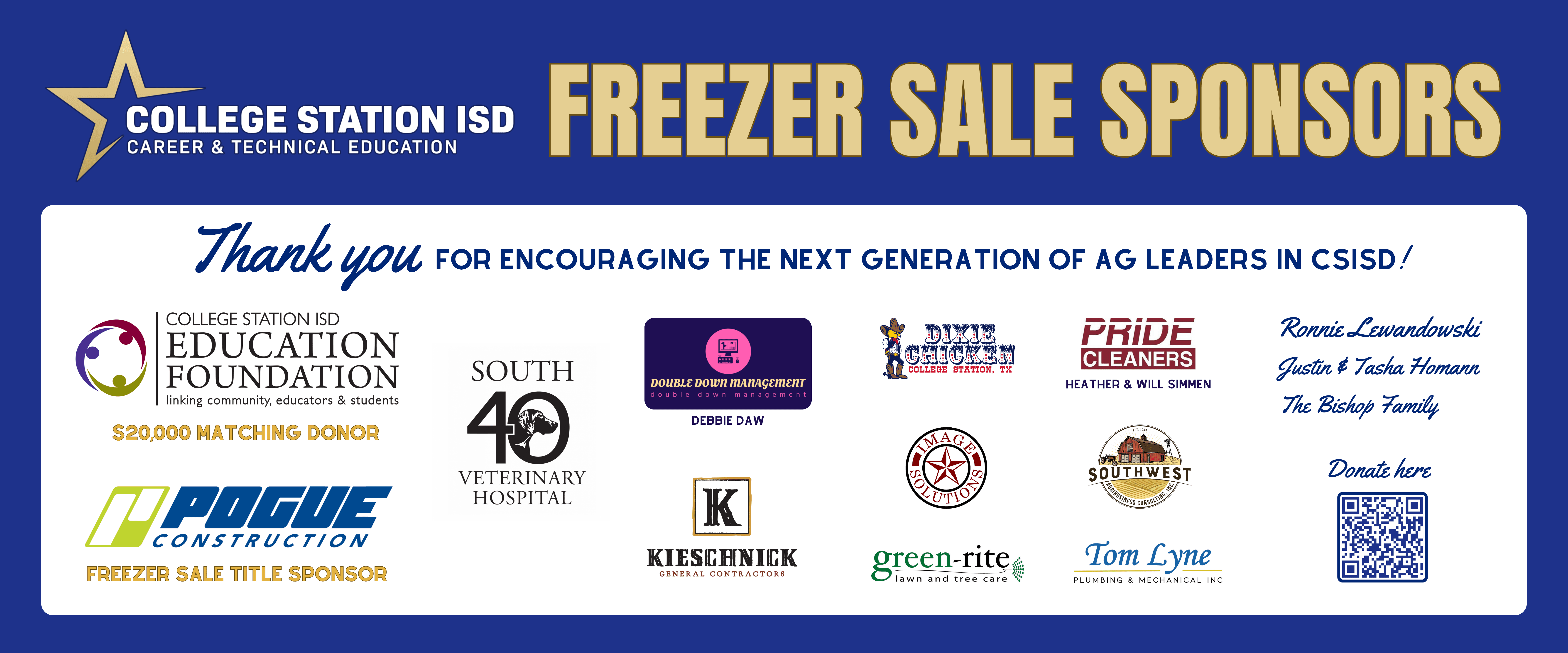 Image of Sponsor Banner hanging at the CSISD Ag Science Center