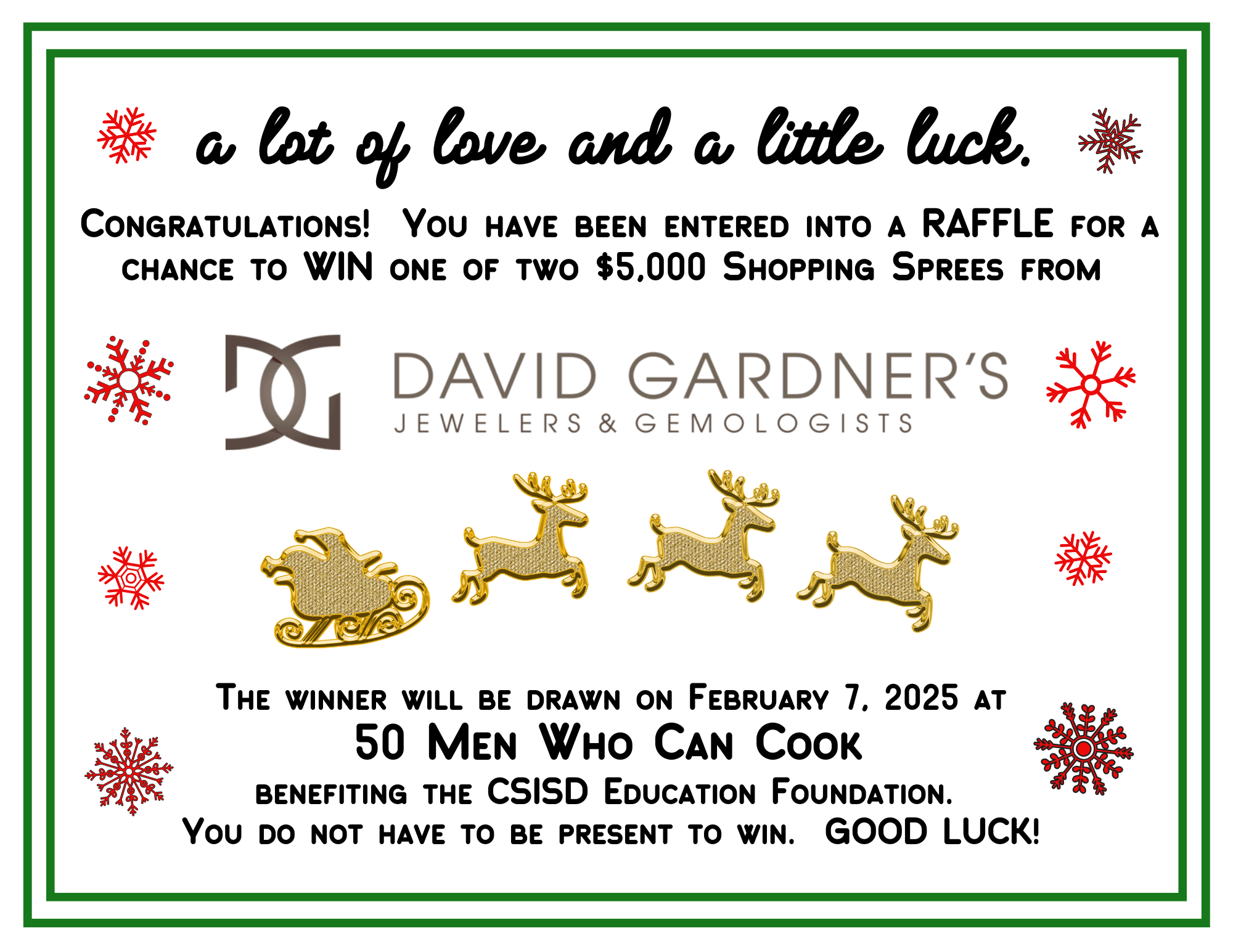 David Gardner's Jewelers raffle certificate