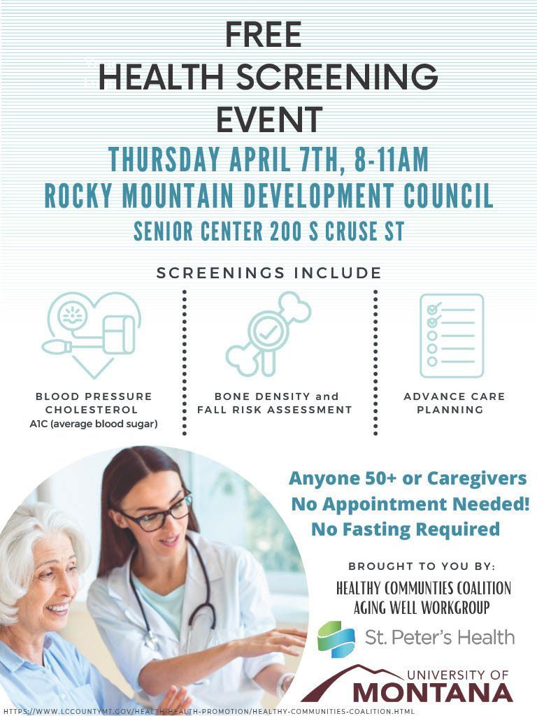 Free Health Screening Event for anyone 50 years + and their caregivers
