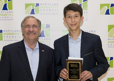 NCMF President Richard Schaeffer and David Polefrone, 2014 Senior winner of the Major Gen. John E. Morrison Award