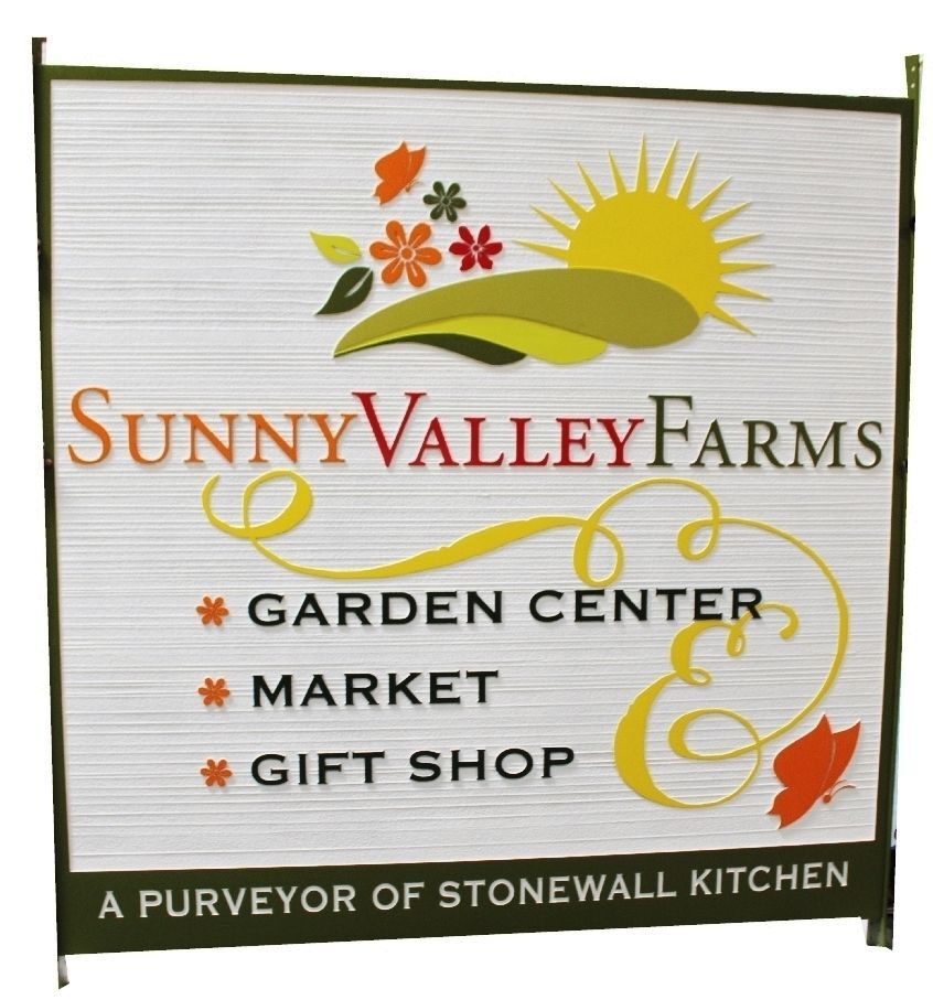 O24706 - Carved 2.5-D and Sandblasted Wood Grain  Entrance Sign for the "Sunny Valley Farms"