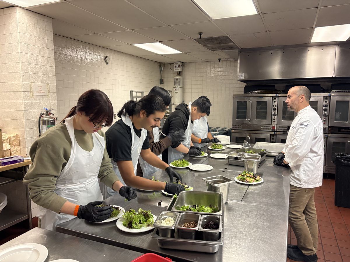 High school students at a commercial kitchen with DoubleTree