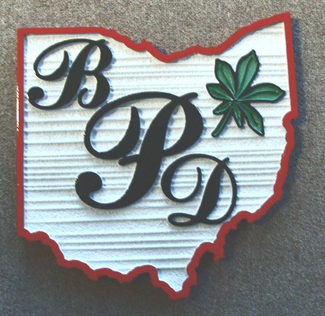 W32409 - Carved and Sandblasted Wall Plaque on the Shape of the State of Ohio