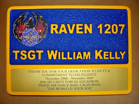 LP-9100 - Carved  Plaque for TSGT in Raven 1207, Artist Painted with Engraved Brass Plate