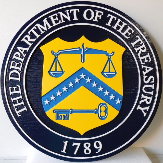 U30178 - Department of the Treasury Seal Carved 3-D Plaque