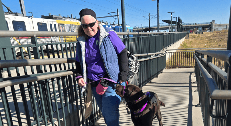 Beth and Hearing Dog Pruitt working on skills