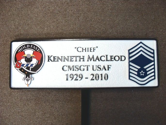 LP-9180 - Carved Memorial Plaque for Air Force CMSGT, Artist Painted Cedar Wood 