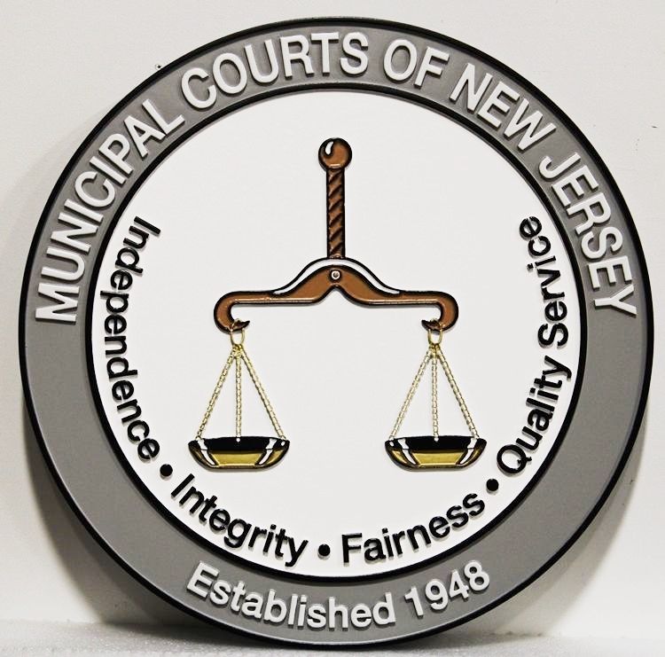 HP-1062 - Carved 2,5-D Raised Relief Plaque of the  Seal of the Municipal Courts of New Jersey