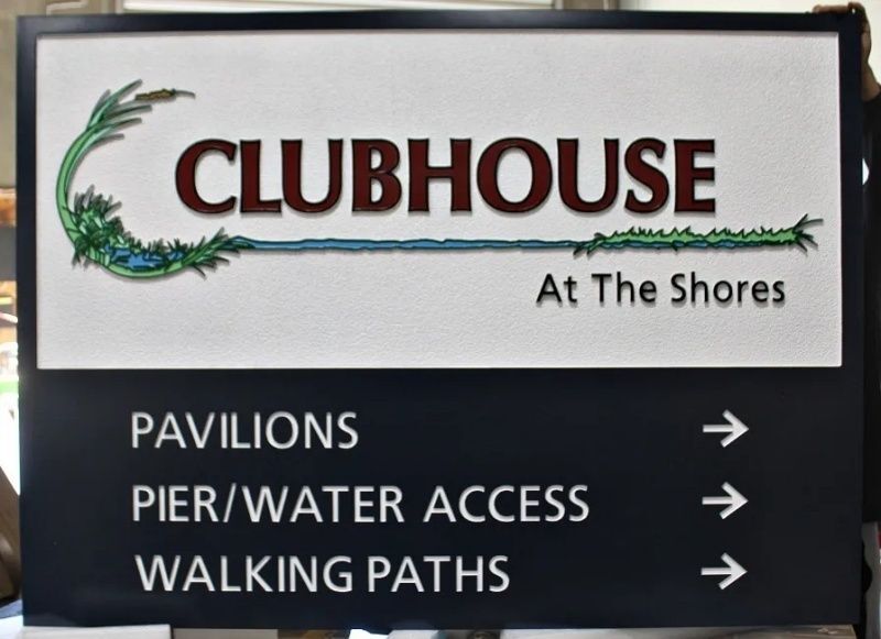 KA20539 - Carved HDU Sign for "Clubhouse at the Shores"