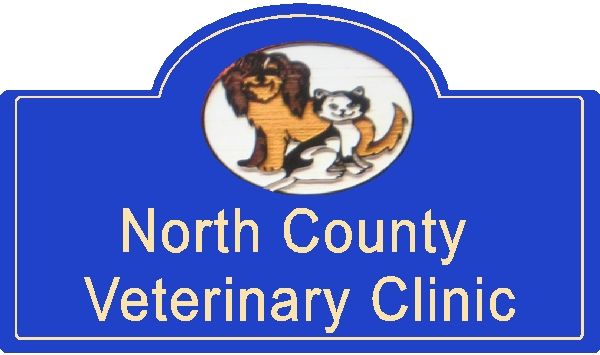 BB11740 – Sandblasted Redwood Veterinary Clinic Sign with Images of Smiling Dog and Cat