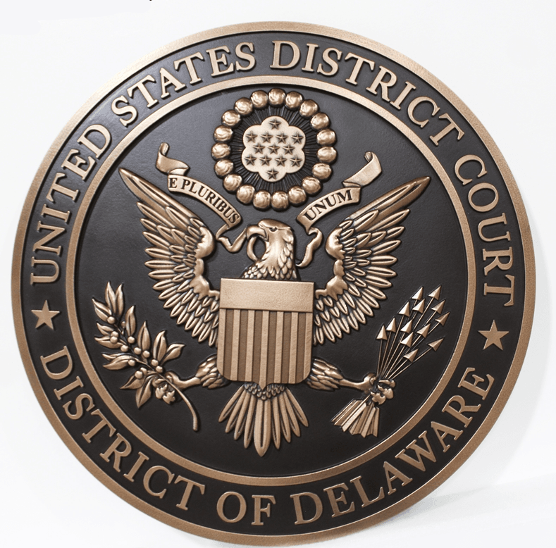FP-1277 - Carved 3-D Bronze-Plated HDU Plaque of the  Seal of the US District Court, District of Delaware