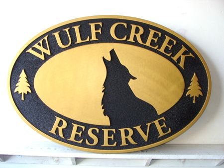 M22901 - Gold & Black Carved and Sandblasted HDU Wolf Head Sign