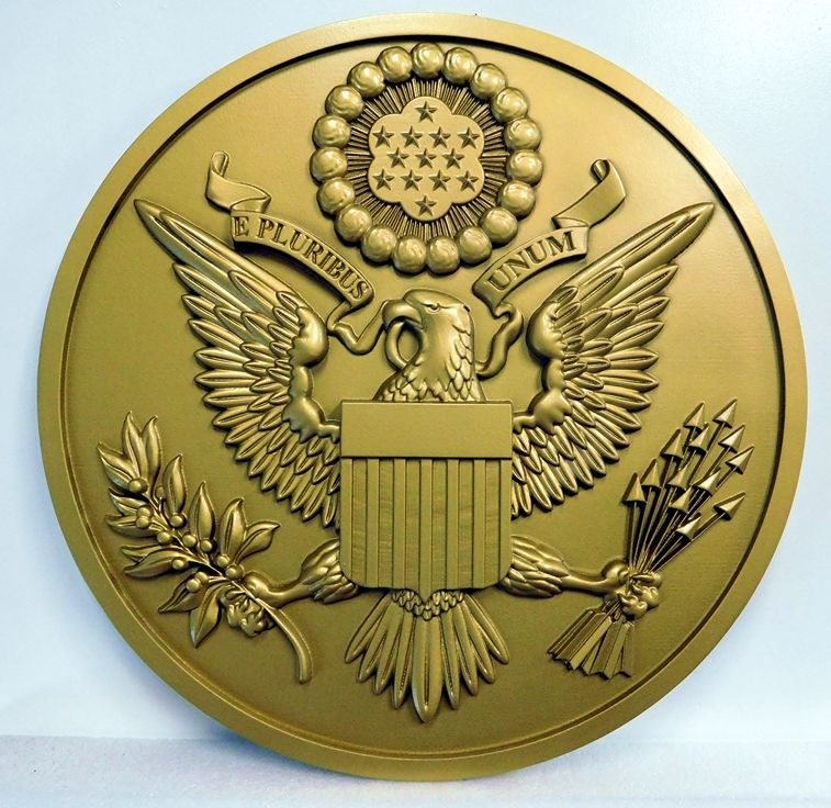 U30041  - Brass-coated Carved 3-D Wall Plaque of the Great Seal of the USA 