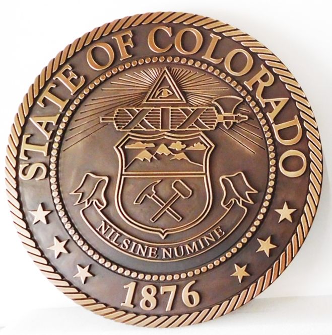BP-1093 - Carved Plaque of  the Great Seal for the State of Colorado, 2.5-D Outline Relief Bronze Plated