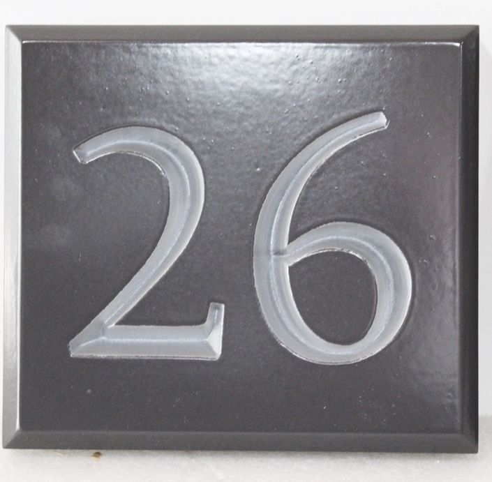 KA20910 - Carved Prismatic High-Density-Urethane (HDU) Unit Number Sign for a Condo or Apartment
