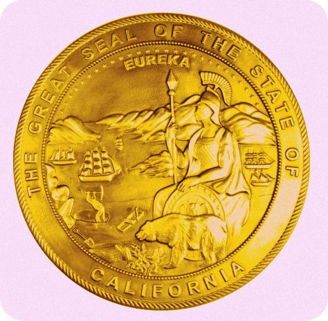 W32050- Great Seal of California Carved 3-D Bas-relief HDU Plaque, 24K Gold Leaf Gilded
