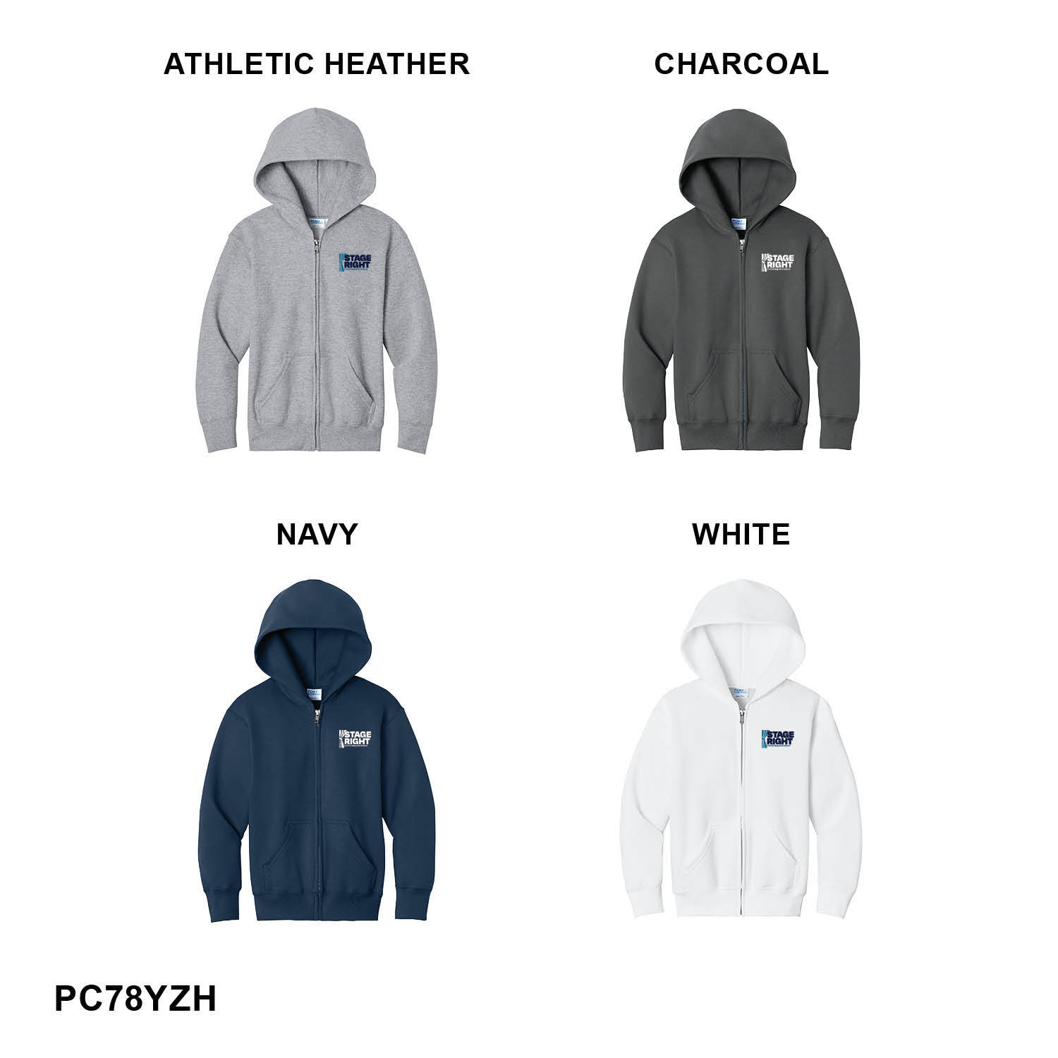 2026 NEW STAGE RIGHT LOGO - YOUTH Port & Co™ Youth Core Fleece Full-Zip Hooded Sweatshirt