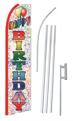 Happy Birthday Swooper/Feather Flag + Pole + Ground Spike