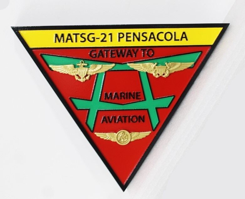 KP-2640 - Carved 2.5-D Multi-level Plaque of the Insignia of the MATSG-21 Pensacola, US Marine Corps