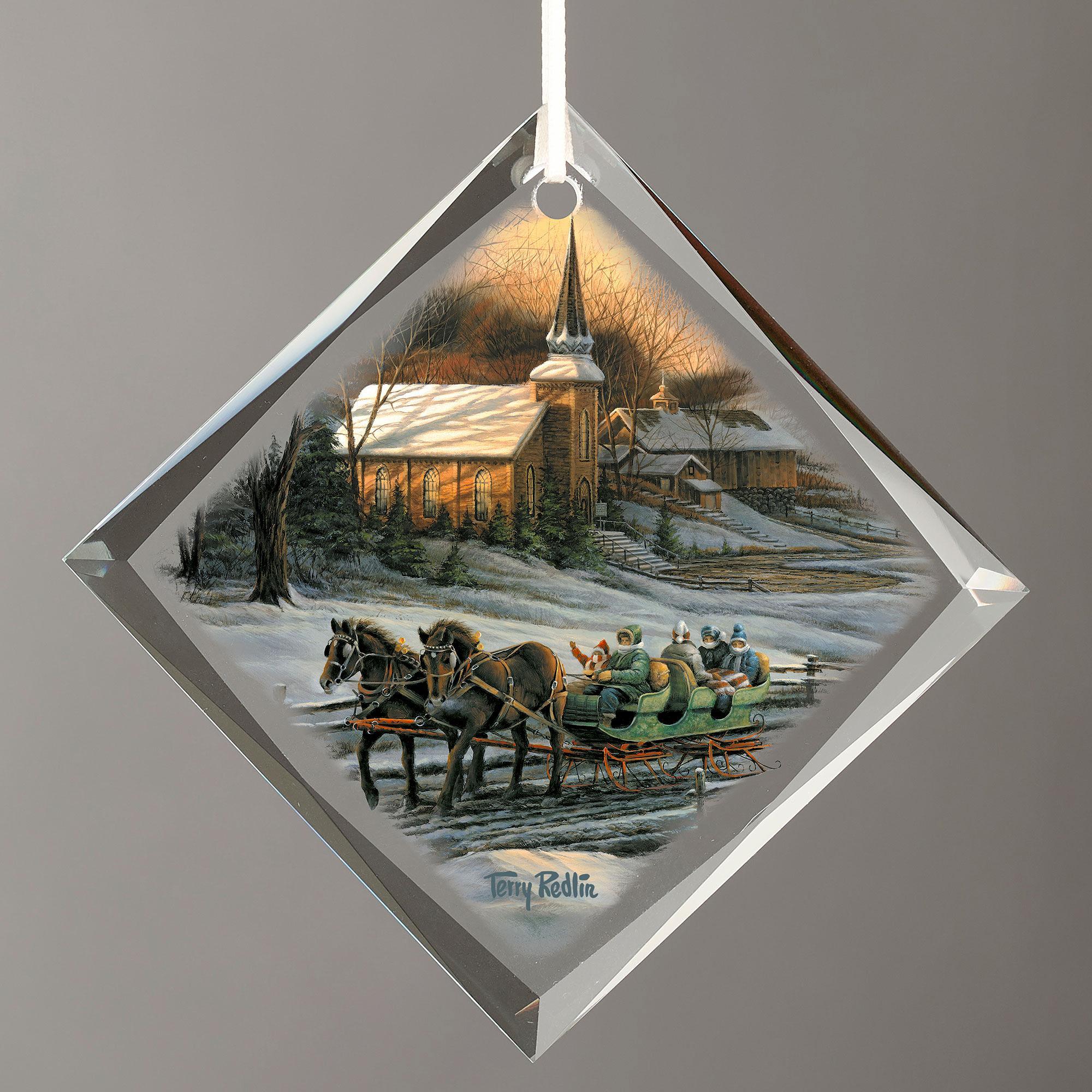 Together for the Season-Sleigh Diamond Shaped Glass Ornament Terry Redlin