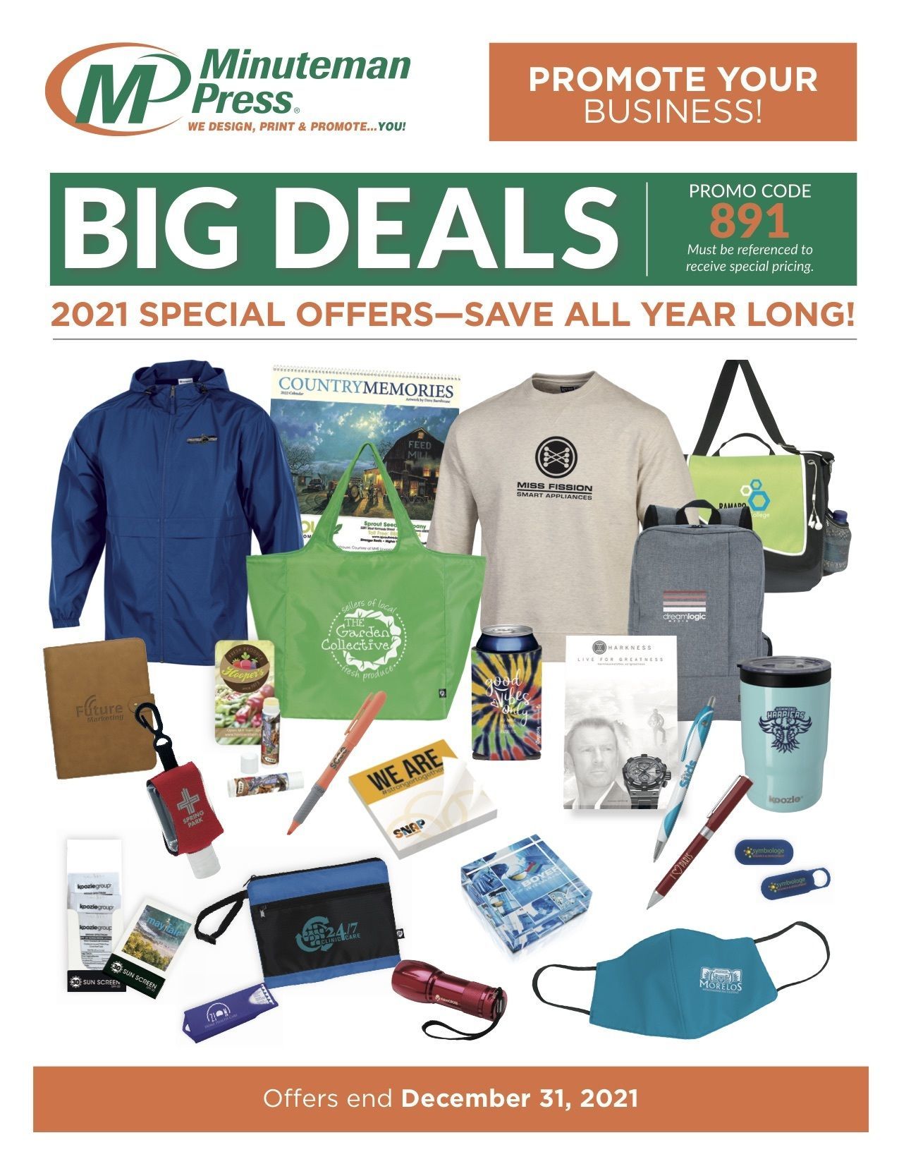 Promote your business and save all year on Minuteman Press Champaign promotional items. Call us at 217-355-0500 for information on our database of thousands of products designed to help you promote your business, reward employees