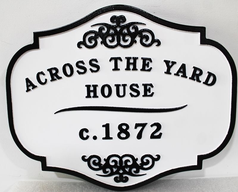 I18169 - Carved HDU Entrance Sign for the "Across the Yard House" c 1872.