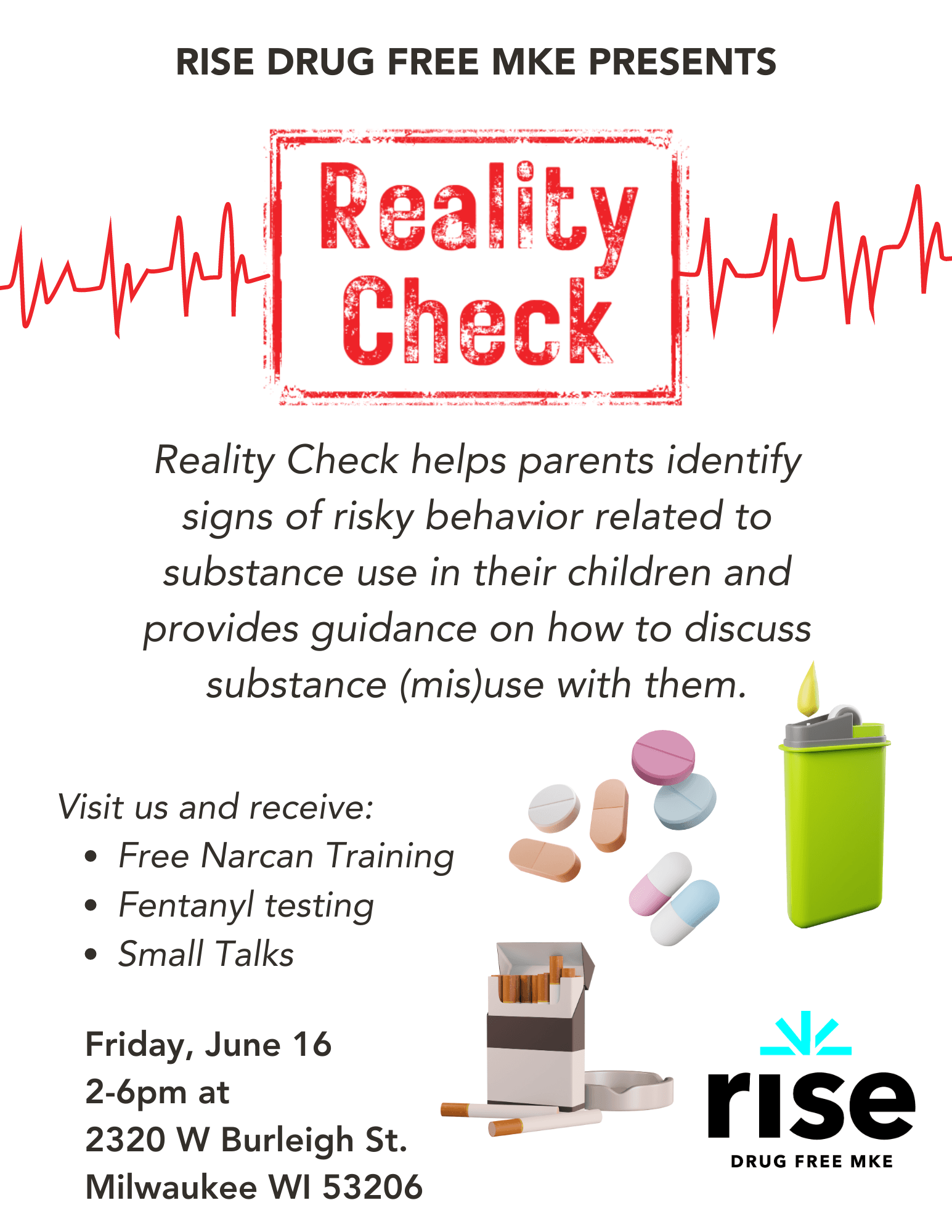 RISE Drug Free MKE Reality Check flyer