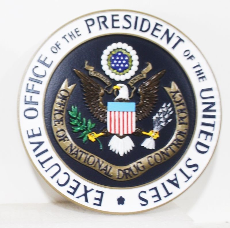 AP-1191A- Carved 3-D HDU Plaque of the Seal of the Executive Office of the President of the United States, Office of National Drug Control Policy