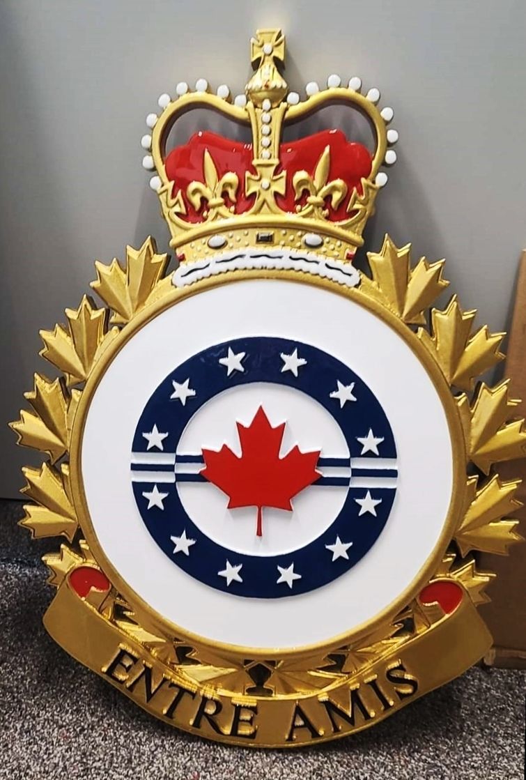 OP-1016 - Carved 3-D Bas-Relief HDU Plaque of the Crest  of a Unit of  Canadian Army, with Logo "Entre Amis"