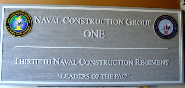 JP-2340- Carved Plaque of Seabees Naval Construction Group One, Giclee Prints on Cedar Wood