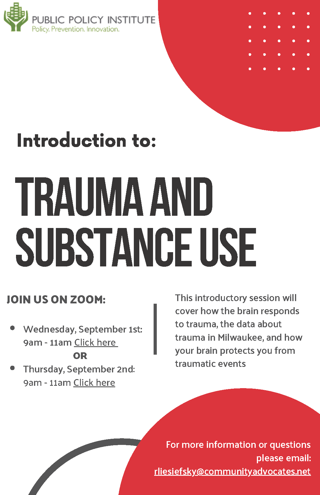 trauma and substance use training flyer