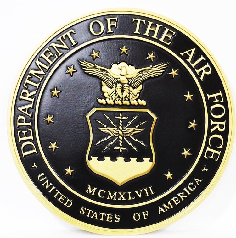LP-1092 - Carved Plaque of the  Seal  of the US Air Force, 3D Painted Metallic Brass and Hand-Rubbed Black