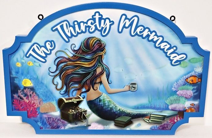 MB2011A - Carved Custom Sign for "The Thirsty Mermaid", Back of Sign MB2011