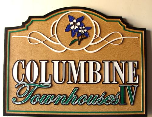 K20143 - "Columbine" Townhouse Development Sandblasted Entrance Sign with Columbine Flower