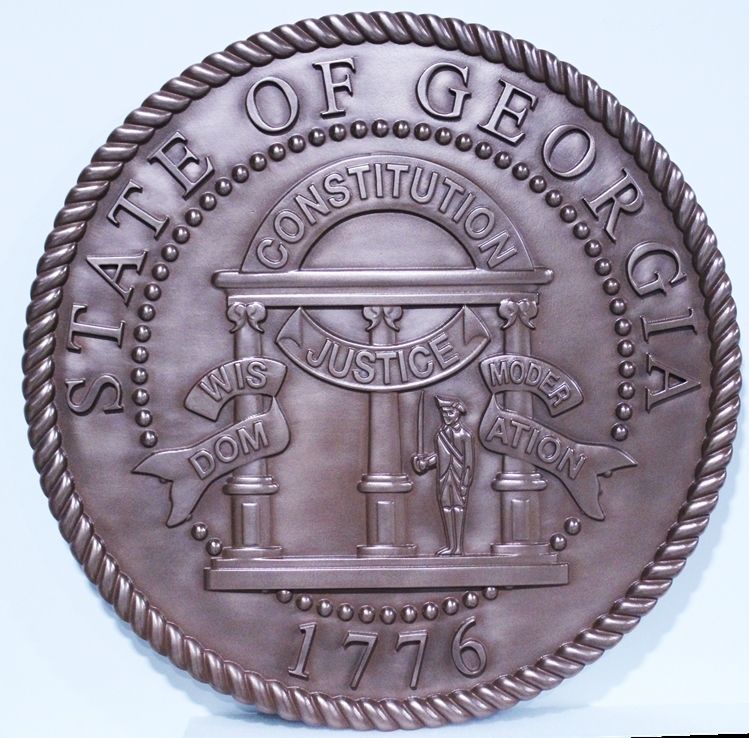 BP-1205 - Carved 3-D Bas-Relief aluminum Plated Plaque of Seal of the State of Georgia, with Antique Patina
