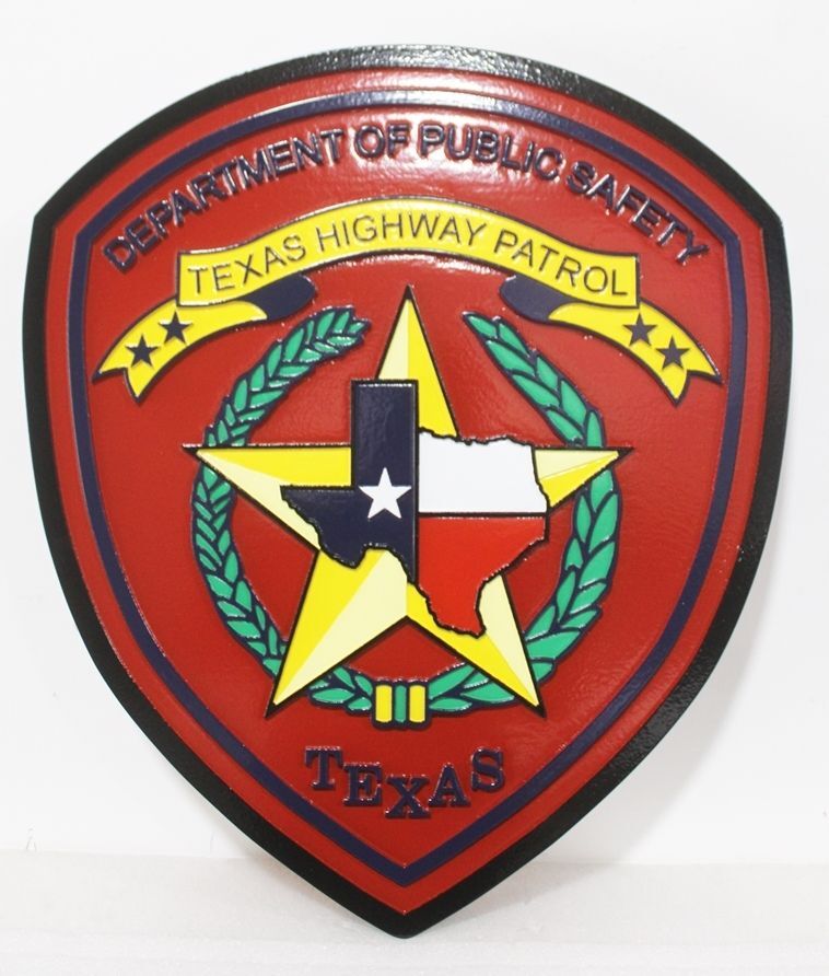 PP-2478- Carved 2.5-D Multi-Level Plaque of the Shoulder Patch of the Texas Highway Patrol