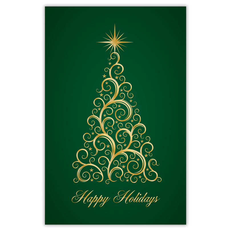 5.5 x 8.5 "Happy Holidays" Gold Tree