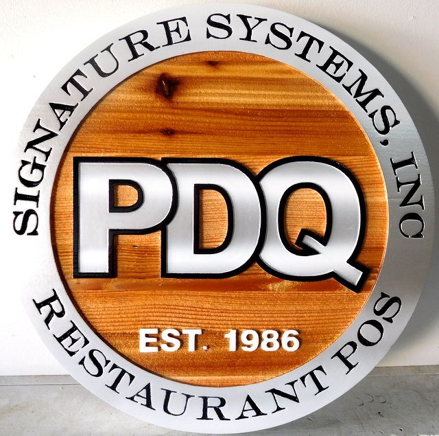 SA28711 - Carved Western Red Cedar Sign for the  "PDQ Signature Systems, Inc. " Company. 