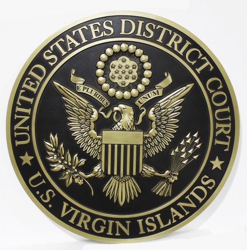 FP-1395 - Carved 3-D Bas-Relief Brass-Plated Plaque of the Seal of the United States District Court,   U.S. Virgin Islands 