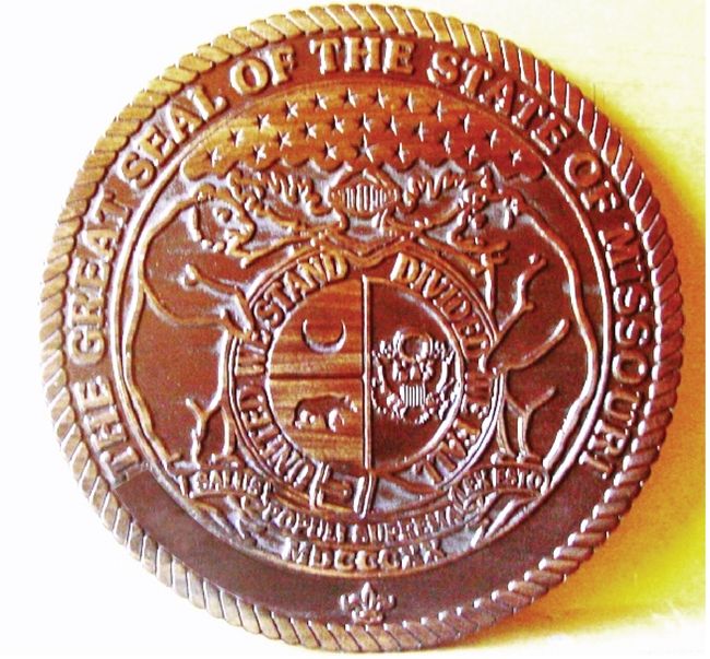 BP-1300 - Carved Plaque of the Seal of the State of Missouri, 2.5-D Outline Relief Mahogany