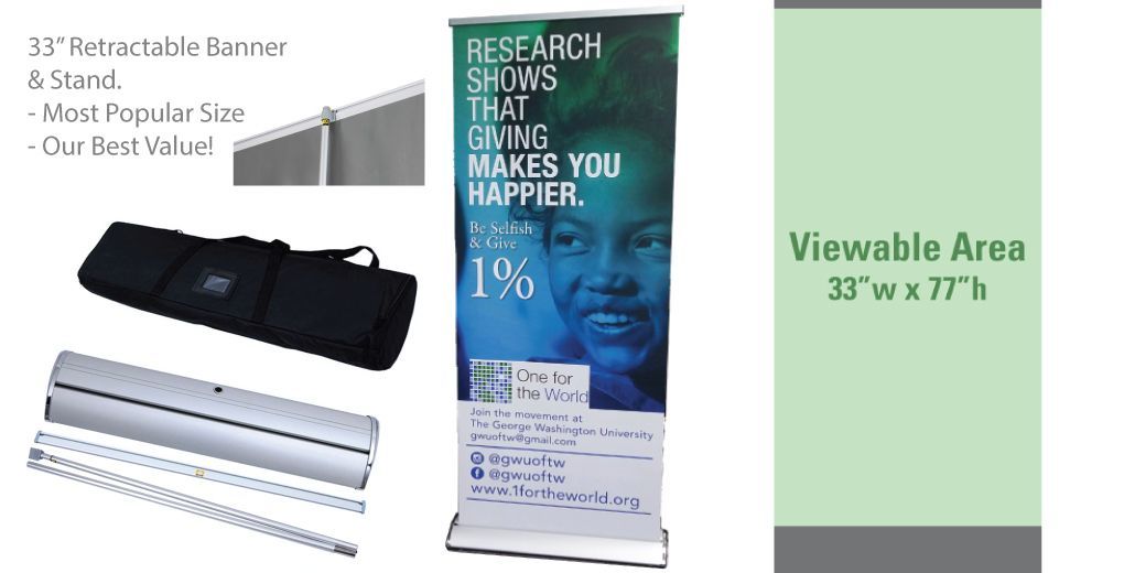 Retractable 33"  Banner + Stand