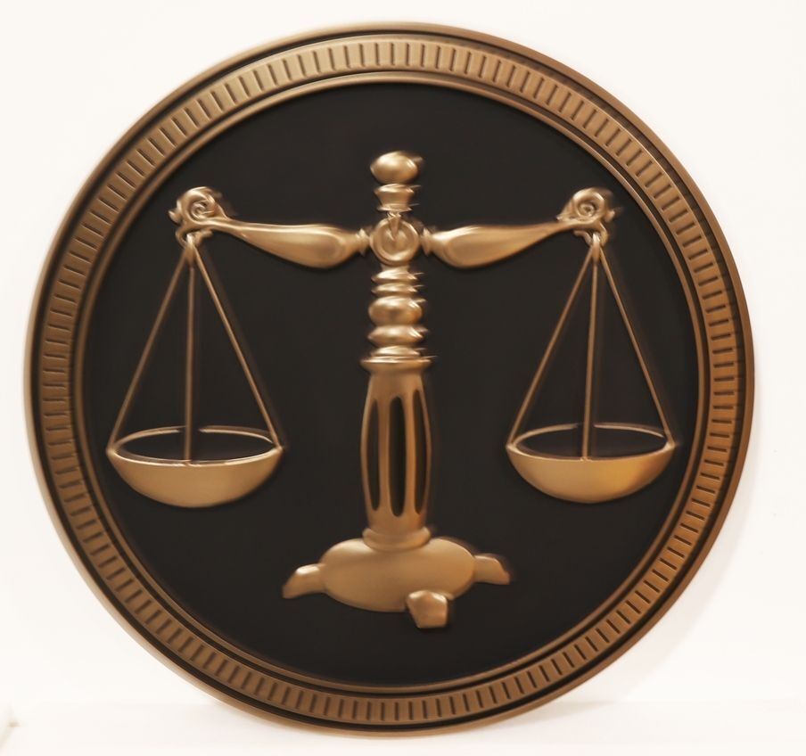HP-1476 - Carved 3-D Bas-Relief Plaque of the Emblem of the Scales of Justice , Bronze Plated