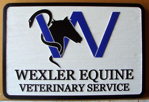 BB11753 -  Carved HDU Equine Veterinary Service Sign with Image of a Horse and Caduceus 