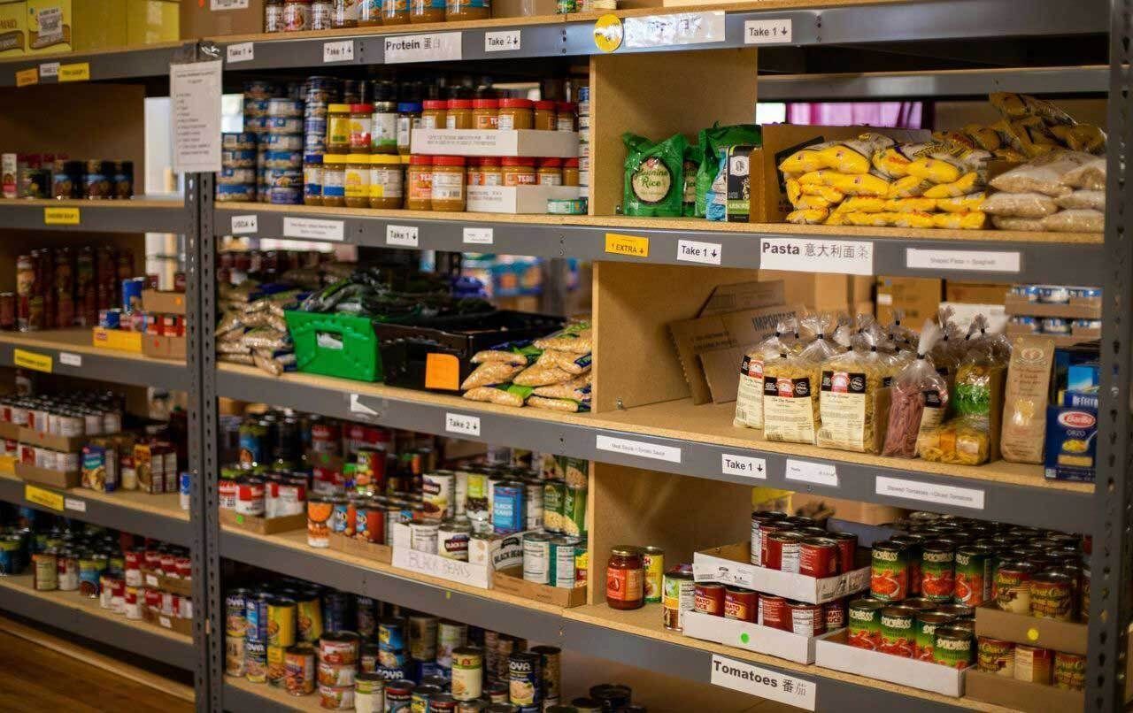 Food on pantry shelves